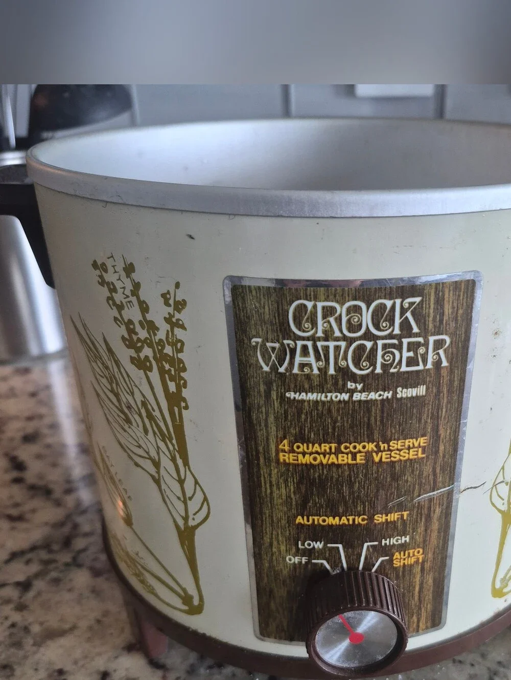 Crock watcher Vintage 1970s Hamilton Beach 4 qt crock pot Herb Pattern